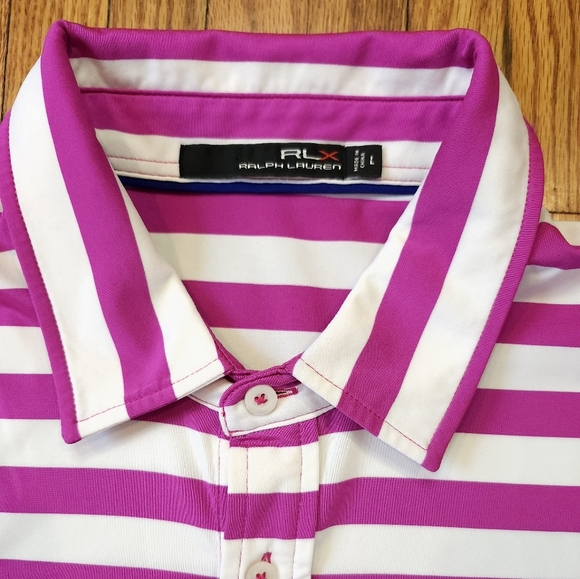 RLX Ralph Lauren Mens Polo Shirt Size L Pink Striped Performance - Picture 1 of 6